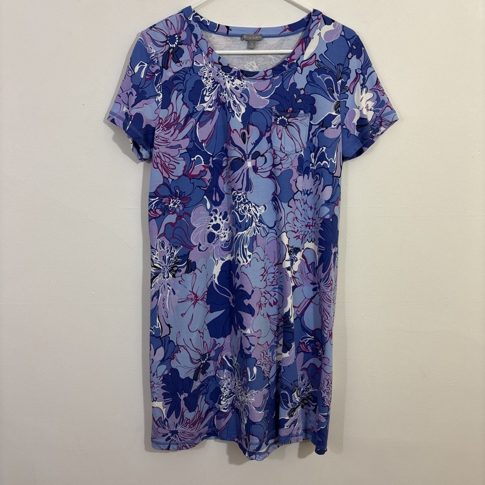 T‎ By Talbots Dress MP Floral Purple Blue Pink Weekend Brunch Resort Dopamine